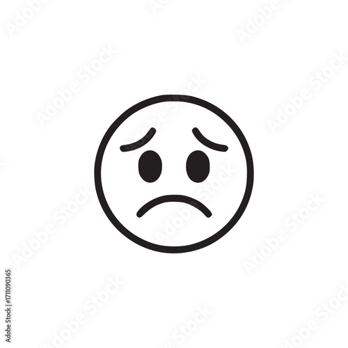 Vector art of a simple line art illustration of a sad face, the design is minimalist and modern, suitable for use as an icon or graphic element