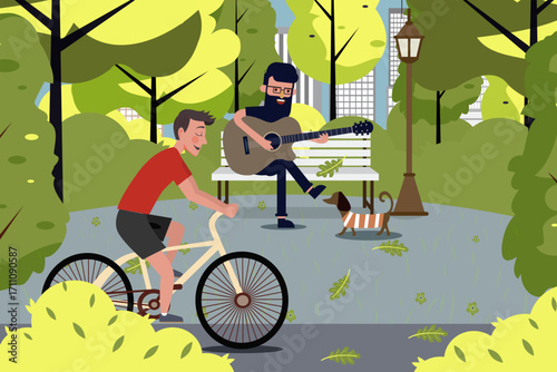 Lifestyle drawing men activities park icons colored cartoon.ai