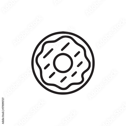 Vector art of simple line art illustration of a donut with frosting and sprinkles, the donut is depicted in a minimalist style, perfect for foodrelated designs