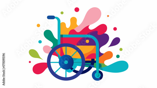 Artistic Wheelchair A wheelchair covered in vibrant abstract art including splashes of paint and swirling patterns appealing to creative individuals.