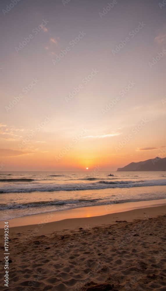 Fototapeta premium Sunset beach scenes from Brazil’s most famous shores such as Copacabana, Ipanema, or Baía do Sancho