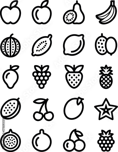 Fruit icons isolated on white background