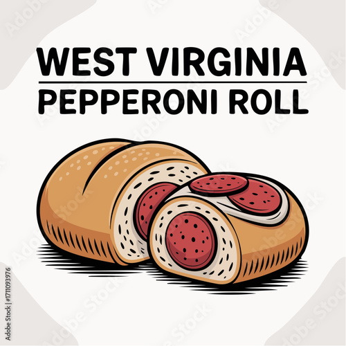 west virginia pepperoni roll hearty vector illustration for regional branding