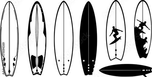 Surfboard vector set, surfing silhouettes, surfboard silhouettes, ords	
