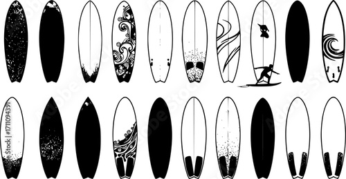 Surfboard vector set, surfing silhouettes, surfboard silhouettes, ords	