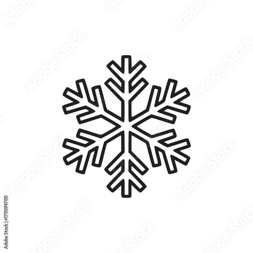 Vector art of minimalist snowflake icon, representing winter, cold weather, and festive season, suitable for holidaythemed designs and seasonal promotions