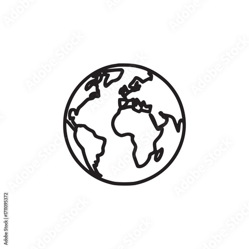 Vector art of world globe icon simple line drawing of the earth with continents and oceans symbol of travel, geography, and environment vector illustration for web, print, or design project