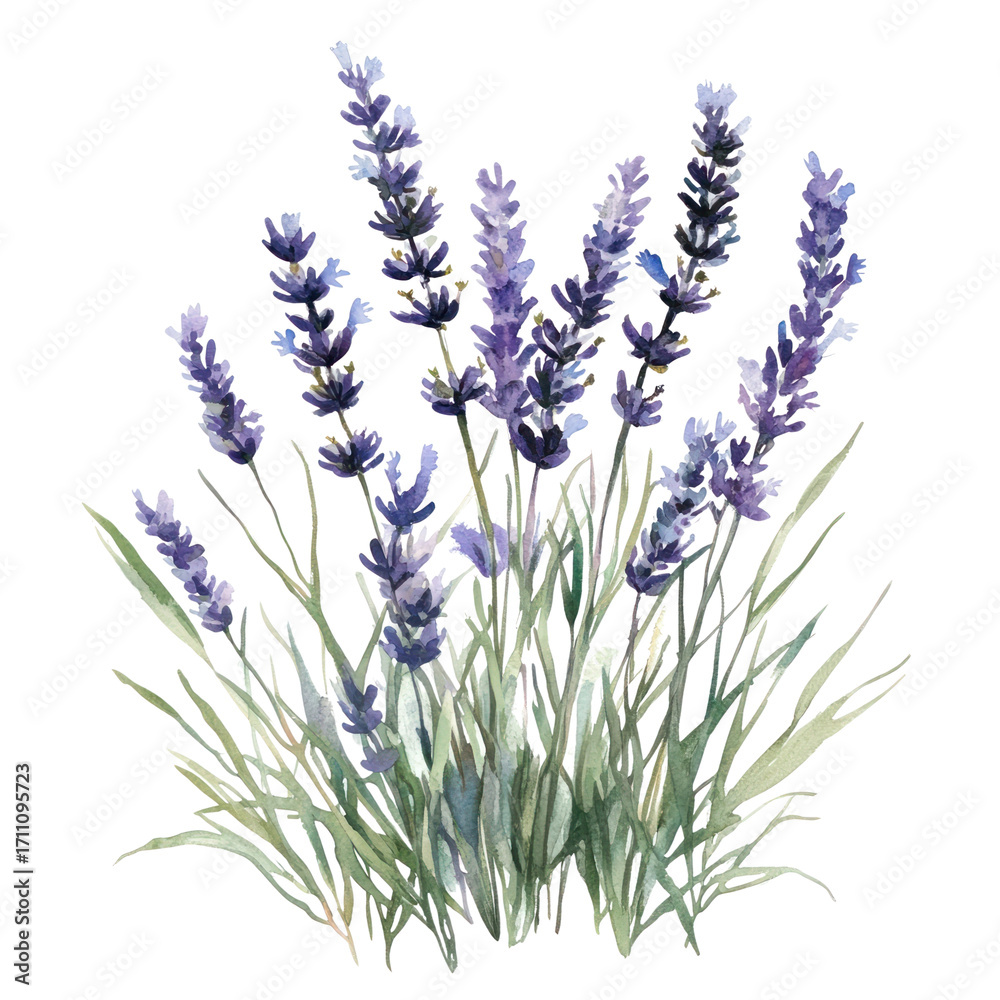 Naklejka premium PNG Small bouquet of lavenders in grass illustration watercolor flowers.