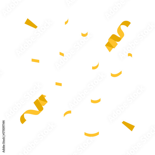 Golden confetti streamers falling and swirling in celebration, a vibrant graphic element for festive occasions and party decorations, creating a sense of joy and excitement