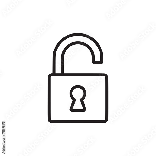 Vector art of open padlock this simple line art illustration represents security, freedom, and access, making it suitable for various design and informational purposes