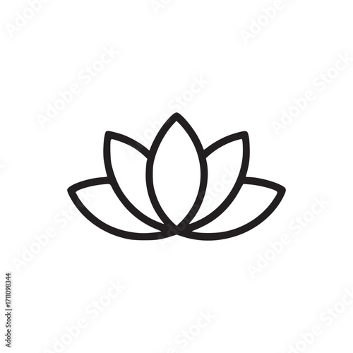 Vector art of a minimalist line drawing of a lotus flower, symbolizing purity, enlightenment, and spiritual awakening in a simple and elegant botanical illustration