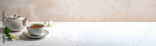 Wallpaper Mural Peaceful Tea Ritual with cup, steam, soft lighting Torontodigital.ca