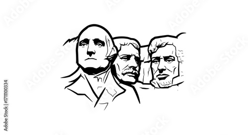 Illustration of mount rushmore featuring george washington and other presidents carved in stone