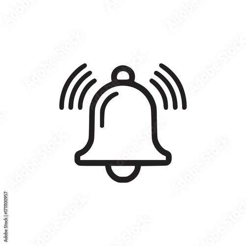 Illustration of a ringing bell simple and clean line art style bell icon with sound waves emanating from it, perfect for notification or alert concepts in minimalist design