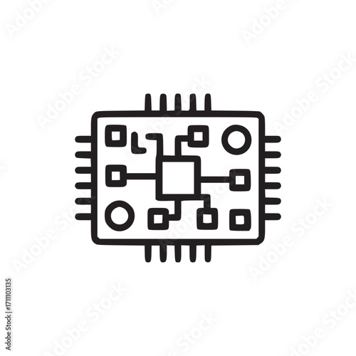 Vector art of microchip icon vector illustration of a computer chip, perfect for use in designs related to technology, electronics, and computer science, emphasizing innovation and connectivity