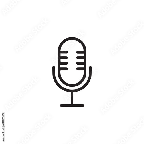 Illustration of a microphone minimalist line art style drawing of a classic microphone for recording or broadcasting simple vector icon for podcast, radio, or voice over work