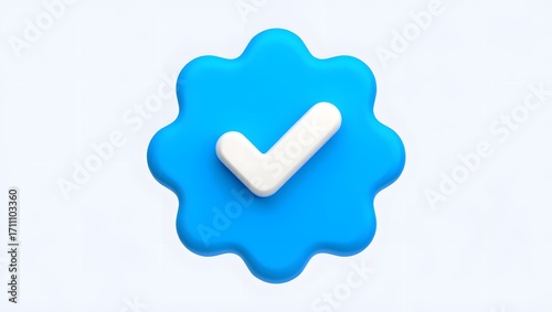 Blue verified 3d icon with white tick check mark isolated on transparent background. Verification badge. Social media user account verification