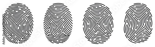 Fingerprint Patterns Set, Black and White Thumbprint Icons, Biometric Security, Identity Verification, Forensic Analysis, Unique Human Print