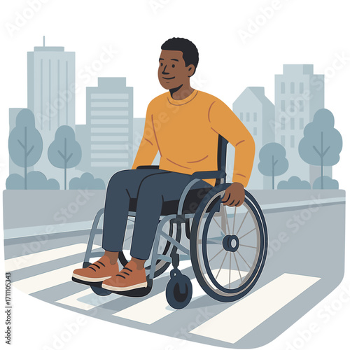 The concept of quality of life and impairment is illustrated by a positive disabled Black man in a wheelchair crossing a city street, while another handicapped young man walks alone through a