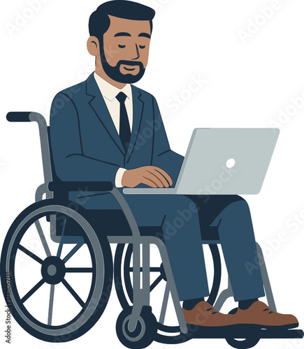 Professional in a wheelchair using a laptop in an inclusive workplace
