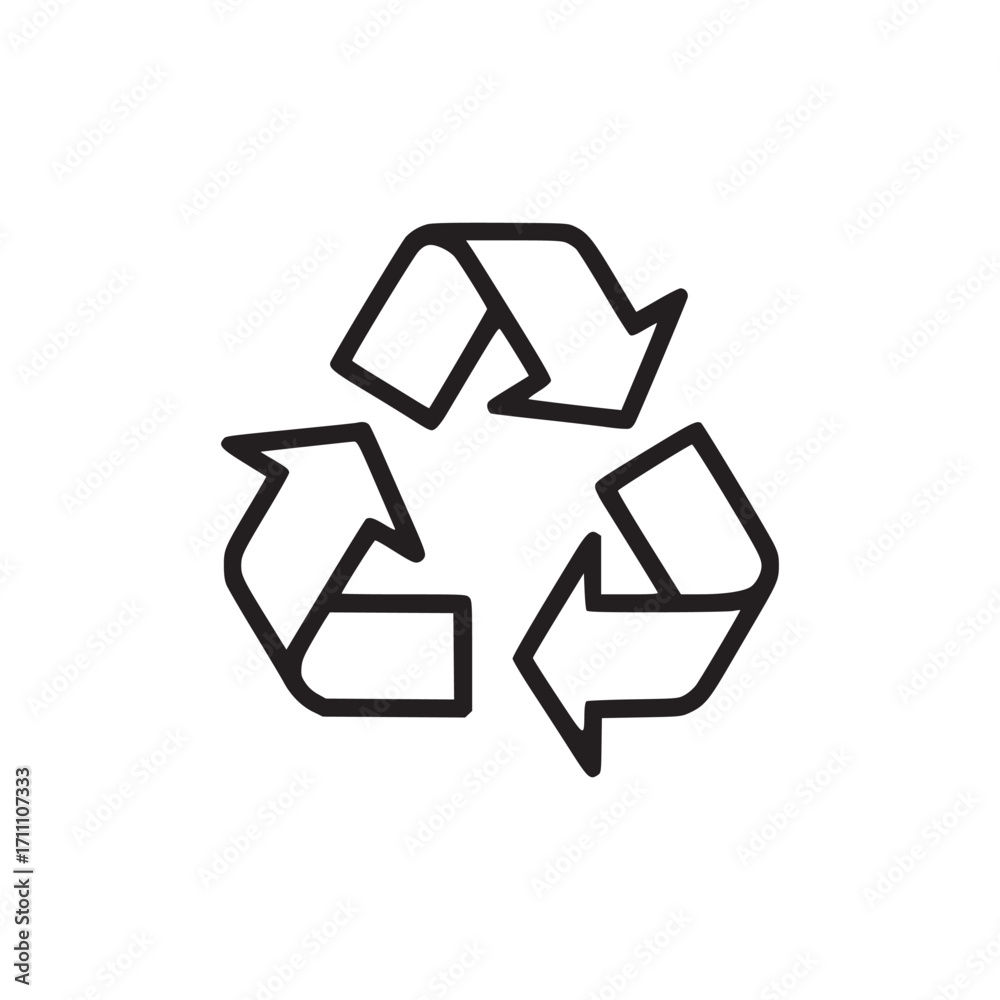 Obraz premium Vector art of recycle icon this minimalist vector illustration features the universal recycling symbol, rendered in a clean, simple line style, perfect for ecofriendly designs