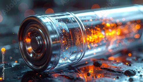 Electric Battery Essence: A captivating, close-up perspective reveals the internal essence of a rechargeable battery, with a visual depiction of energy transfer.
