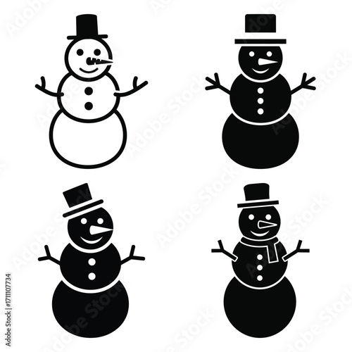 snowman vector icon icon set, black color  and white background