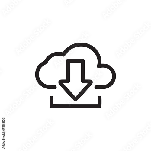 Illustration of a cloud download this minimalist line art depicts a simple cloud with an arrow pointing down, perfect for representing concepts like downloading, data transfer, or cloud storage in a c