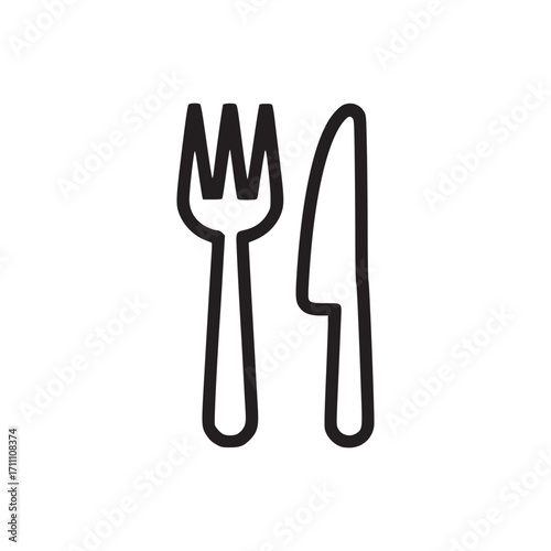 Illustration of a fork and knife this simple line art icon represents dining, eating, and cutlery, perfect for restaurant menus, culinary blogs, or foodrelated designs