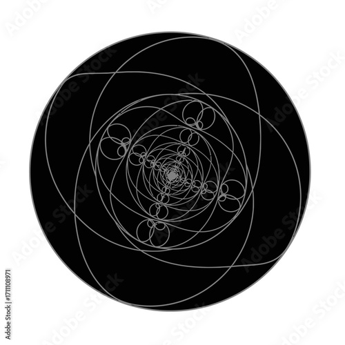 Explore complex circle fractal art design with intricate patterns and geometric shapes in black and white style