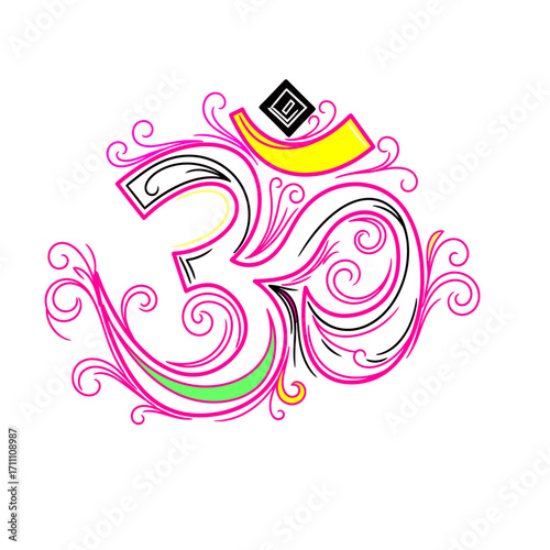 Om symbol vector hinduism spiritual meditation yoga mantra hindu india divine religion sacred traditional art