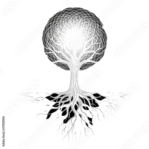 Tree of life illustration drawing with roots and branches vector art design for nature and growth concepts