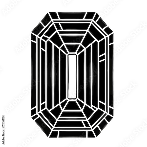 Vector illustration of a black emerald cut diamond gemstone jewelry design for graphic design and crafts