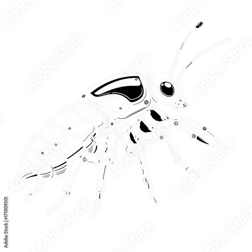 Detailed robotic insect illustration featuring mechanical components and intricate design elements art drawing