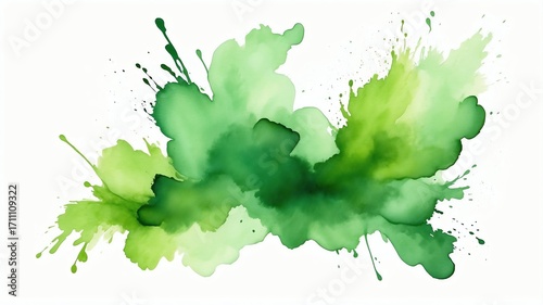 Water smudge of apple green artistically presented on white background 