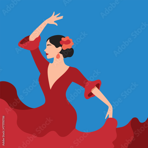 Isolated typical Spanish flamenco dancer vector illustration, traditional culture design perfect for Spain themes, festival visuals and dance artwork