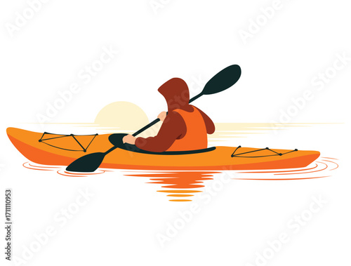 Man with boat and adventure rowing vector illustration. Perfect for travel, water exploration, outdoor activities, adventure themes, and recreation designs.