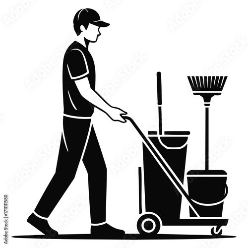 Vector illustration of a cleaning service worker icon. Ideal for housekeeping, janitorial, office cleaning, and professional service themed designs.