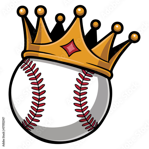 Vector illustration of isolated baseball ball with a crown, suitable for sports victory visuals, championship posters, athletic themes, and baseball celebration graphics