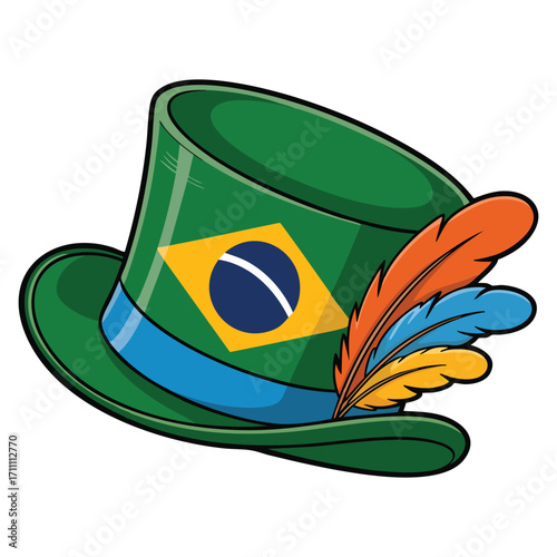 Vector illustration of top hat Brazil icon isolated on white background. Ideal for party, carnival, costume, fashion, cultural events, and stylish designs.