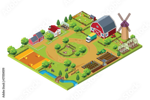 Isometric of Farm Life Vector Illustration