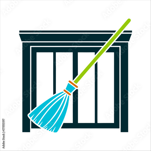 Broom Over Door Icon, Cleaning Symbol broom over door a straw broom laid horizontally