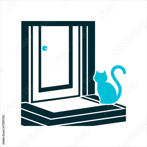 Stylized Cat Silhouette by a Doorway black cat s whisker a single curved whisker laid