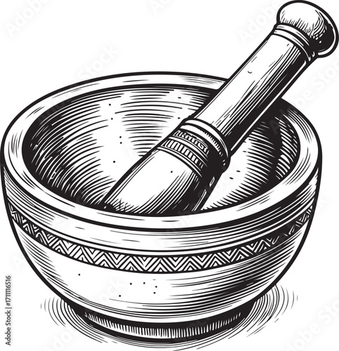 Tibetan Singing Bowl Meditation Vector Illustration, Sketch Drawing Line Linear Symbol Icon Engraving Coloring Book, Hand-drawn Doodle Black and White Isolated