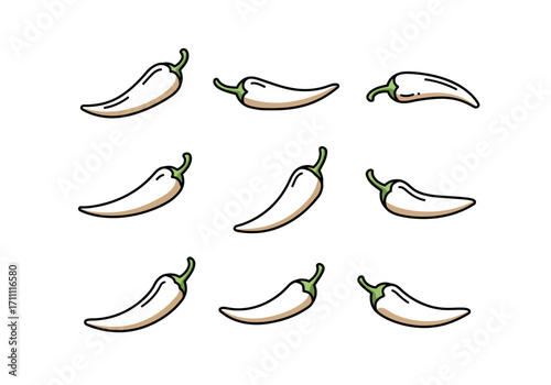 Cartoon White Chili Peppers with Green Stems Pattern.
