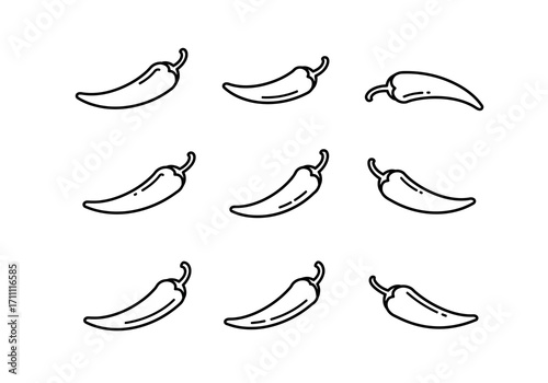 Chili Pepper Outline Pattern Spicy Food Ingredient Vector Illustration.