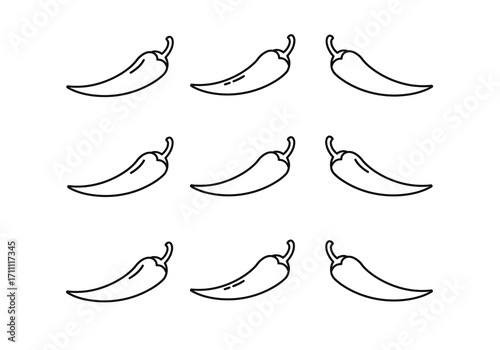 Seamless Pattern of Black and White Chili Pepper Outline Icons.
