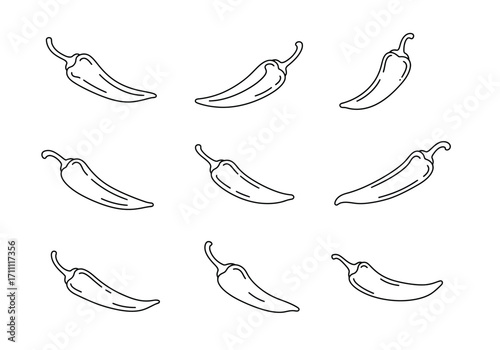 Seamless Pattern of Outlined Chili Peppers on White Background 1.