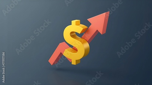 3D Dollar Sign with Arrow – Financial Growth Concept Illustration
