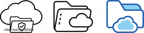 Cloud Folder Icon Set – storage, backup, security, data, network, technology